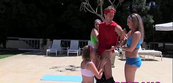  Big ass besties bang with their fitness instructor outdoors